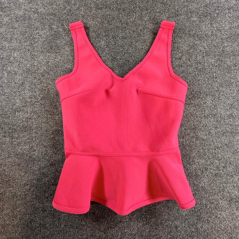 Pants Store Pink Bandage Peplum Tank Top V-Neck Sleeveless Ribbed Knit Medium